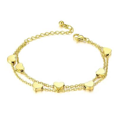 China BOHEMIA Gemnel 18k Gold Plated Adjustable Jewelry Double Chain Love Heart Cuff Bracelet for sale