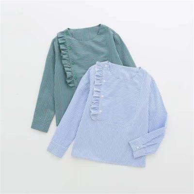 China Breathable Factory Wholesale Price 100%Cotton Long Sleeve Ruffles Stripe Shirts For Girls for sale