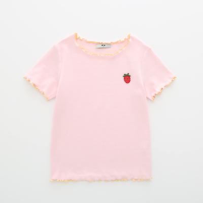 China Best Quality Breathable Girls Clothing Wholesale Custom T-Shirts With Friut Embroidery For Girls Kids for sale