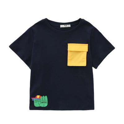 China 2021 High Quality 100% Cotton O-Neck Kid Short Sleeve T-Shirts With Color Blocking Pocket For Boys for sale