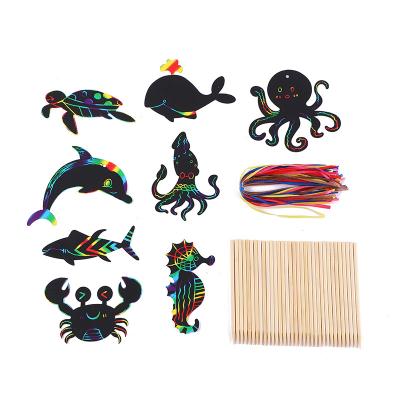 China Kids Drawing Writing Education 48Pcs Rainbow Magic Scratch Art Paper Kits Underwater World Drawing Craft Birthday Party Decor Kids' Paper Crafts Gift for sale