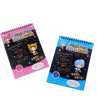 China Hot Selling Kids Cartoon Graffiti Paper Scratch Card with Bamboo Sticks, Rainbow Scratch art Paper Note for Art 14.5*20CM for sale