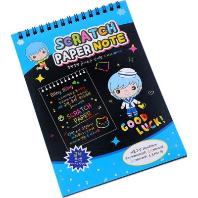 China Hot Selling Kids Cartoon Graffiti Paper Scratch Card with Bamboo Sticks, Rainbow Scratch art Paper Note for Art 14.5*20CM for sale