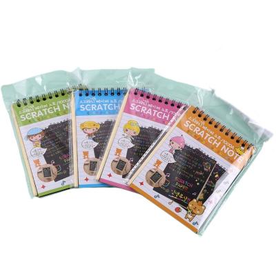 China Hot Selling Rainbow Scratch Art Kids Cartoon Graffiti Paper Scratch Card with Bamboo Sticks Rainbow Scratch Paper Note 10*14CM for sale