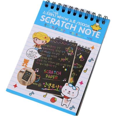 China Hot Selling Rainbow Scratch Art Kids Cartoon Graffiti Paper Scratch Card with Bamboo Sticks Rainbow Scratch Paper Note 10*14CM for sale