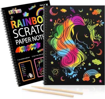 China Custom DIY Rainbow Scratch Paper Sets for Kids Rainbow Scratch Off Books with Bamboo Sticks rainbow scratch art 16*23CM for sale