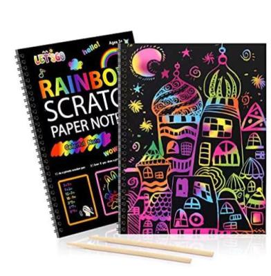 China Custom DIY Rainbow Scratch Paper Sets for Kids Rainbow Scratch Off Books with Bamboo Sticks rainbow scratch art 16*23CM for sale