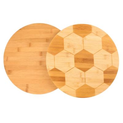 China Sustainable Soccer Football Round Shape Design Bamboo Cutting Board Serving Wood Board for sale