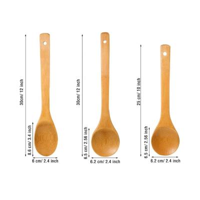 China Sustainable Hot Sale Natural Bamboo Wooden Kitchen Spoon Utensils With 6 Pieces Set Cooking Tools for sale