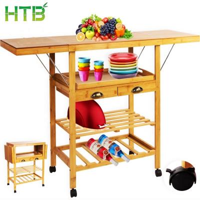 China Eco-friendly 100% Bamboo Folding Modern Wooden Kitchen Design Kitchen Cart for sale