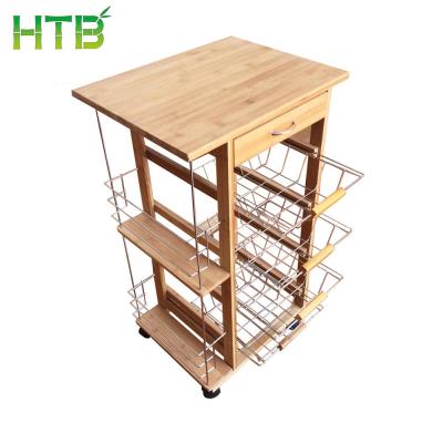 China Eco-friendly Eco-Friendly Bamboo Buffet Cart Homebas With Wheels Modern Kitchen Cart for sale