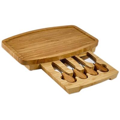 China 12 x 8 Inch 100% Natural Wood Serving Tray Sustainable Bamboo Cheese Board Set With 4 Knife And Utensils for sale