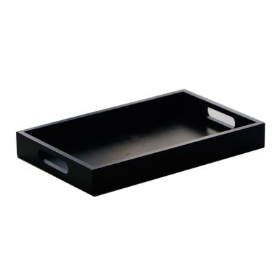 China Woodenn Luxury Modern Rectangular Black Tray Large Butler Breakfast Serving Tray With Handles Wood Black for sale