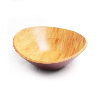 China 10 Inch Sustainable Bamboo Wooden Salad Bowl With Colorful Painted Exterior for sale