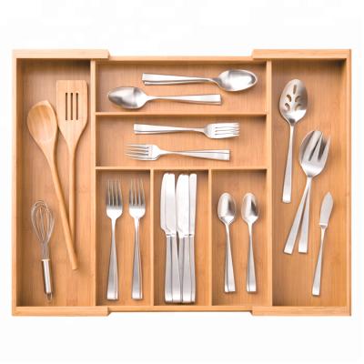 China Viable 7 Slotted Expandable Space Saver Large Kitchen Utensils Drawer Silverware Bamboo Flatware Organizer Tray For Cutlery Knife for sale