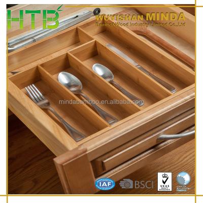 China Customized Sustainable Expandable Tableware Drawer Organizer Bamboo Cutlery Tray For Utensil Sets for sale