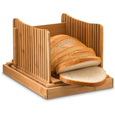 China Modern Foldable Bamboo Wooden Loaf Bread With Crumb Catcher Tray Adjustable Slicer Cutter For Homemade Bread for sale