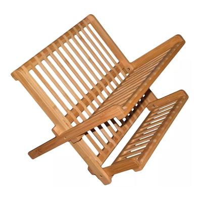 China Sustainable OEM Good Quality Eco-Friendly Collapsible Collapsible 2 Tier Bamboo Bowl Draining Dish Drainer Drying Rack With Utensil Rack for sale