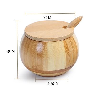 China 3pcs Customized Microwavable Set Round Bamboo Wood Spice Jar Set With Lid And Spoon For Spices Salt Pepper for sale