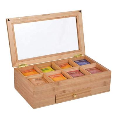 China Storage Bamboo Tea Box With Drawer Wooden Tea Bag Organizer Storage Box for sale