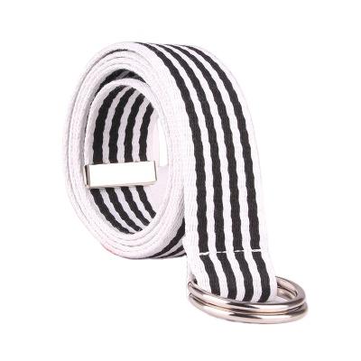 China Factory Price Durable Wholesale Double Ring Buckle Fashion Stripe Cloth Belt Women Belt for sale