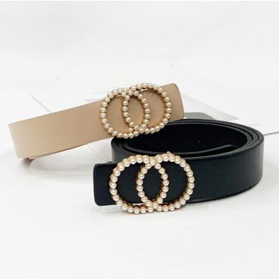 China Wholesale Cheap Trendy Comfortable Women's Pu Leather Belt Fashion Bead Stain Stain Belt for sale