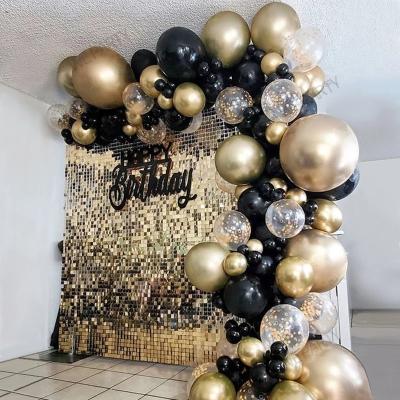 China Party Decoration 101pcs Chrome Black Gold Balloons Arch Garland Kit Gold Sequins Balloons for Baby Shower Wedding Graduation Birthday Party Decor for sale