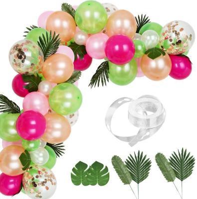 China Festival Decoration 83 Pieces Balloons Garland Kit DIY Luau Tropical Garland Arch Balloon with Palm Leaves and Balloon Strip for sale