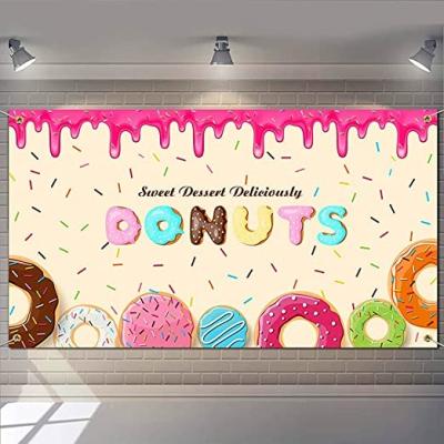 China Kids Large 71 x 40 inch Pink Donut Birthday Party Backdrop Banner Great for Sweet Dount Grow Up Party Supplies for sale