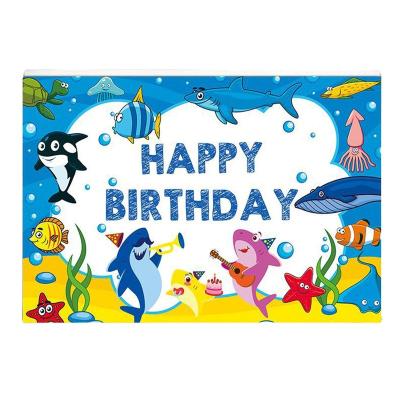 China Birthday Party Decoration 1 PC Background Water World Happy Birthday Photo Polyester Background Cloth for sale