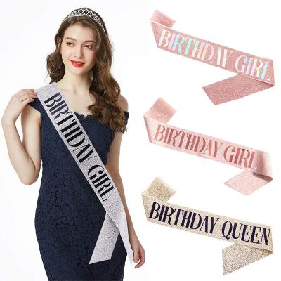 China Cloth Party Supplies Sash and Tiara Birthday Party Sash Set Fun Rhinestone Party Favors for sale