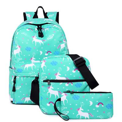 China Waterproof Cute Bowknot 3pcs Printing Primary Student Girls School Backpack Bag Set With Sling Bag And Pen Case for sale