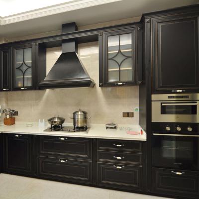 China Warm-Feeling Designed Wooden Home Modern Hood Covered Kitchen Cabinets Direct From Verified Custom Manufacturer for sale