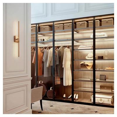 China (Height)Adjustable Manufacturer Supply Luxury Shaker Style Open Wardrobe with Hanging Rail and Thick Glass Shelves Sight Glass Aluminum Cabinet for sale