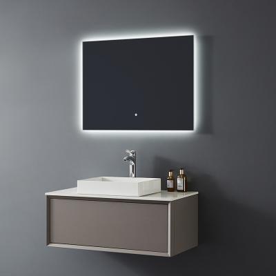 China Modern Hotel Floating Single Sink Customized Countertop Wall Mounted Ceramic Bathroom Wood Cabinet With LED Mirror for sale