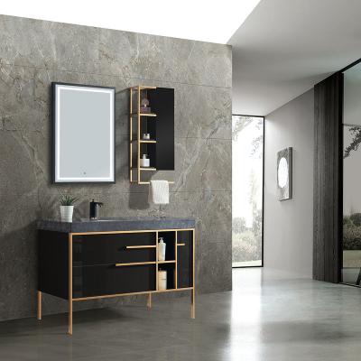 China Modern Luxury Black Gray Melamine Floor Standing Custom Bathroom Cabinet With Plywood Custom Bathroom Furniture for sale