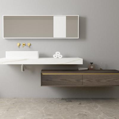 China Custom Luxury Modern Bathroom Vanity Cabinet With Mirror Marble Modern Cabinet Worktop Custom Made Bathroom Cupboards for sale