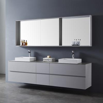 China Modern Wall Mounted Bathroom Vanity Two Drawers Light Gray Bathroom Cabinet Set With Long Handle For Wholesale for sale