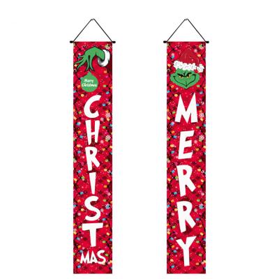 China Advertising Company Welcome Merry Christmas Curtain Couplets For Home Door Flag Banner Decorative Polyester for sale