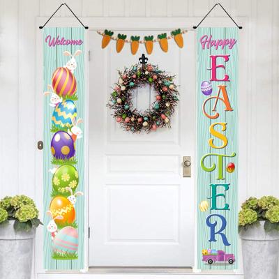 China Advertising Company Easter Couplets With Rabbit Egg Decoration 30x180cm Polyester Outdoor Hanging Flag for sale