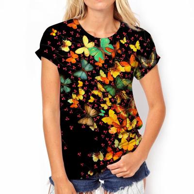 China Wholesale High Quality Cheap Anti-pilling Ladies Summer Fashion Roundneck Short Sleeves 3d Digital Sublimation Printing T-shirt for sale