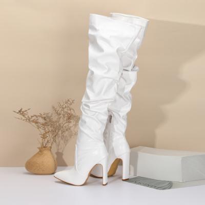 China Other Women's Heel Thigh High Boots Flat Heel Over The Knee PU Leather Soft Square Heel Boots For Women for sale