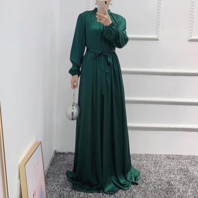 China Wholesale Modest Satin Dress Middle Eastern Fashion Abaya Dubai Women Polyester Clothing Solid Color Solid Color Islamic Muslim Dress Long for sale