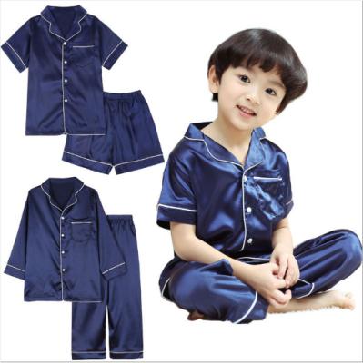 China Wholesale Breathable Boys Sleepwear Kids Buttons Short Soft Lounge Wear Cotton Ice Silk Pajama Set for sale