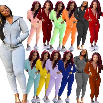 China Breathable Ladies Sport Wear Set Solid Womens 2 Piece Outfit Tracksuit Sweat Suits Joggers Pants Sets for sale