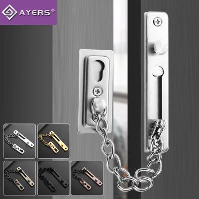 China Modern thickened stainless steel hotel door free chain lock bolt anti security lock punch chain anti-theft button for sale