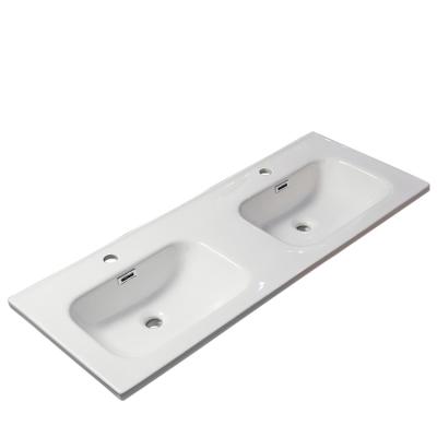 China Easy Clean Square Ceramic Hot Marketable Western Public Commercial Bathroom Design Sale Double Basin Sinks for sale