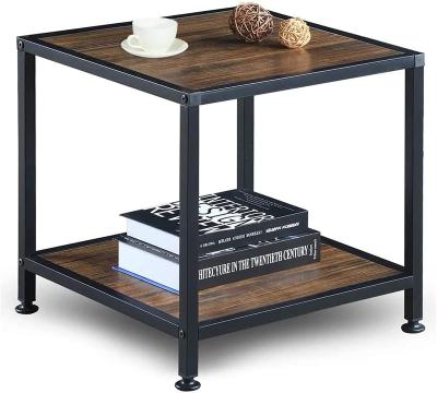 China (Other) adjustable bedside table with storage shelf 2 layers metal frame side table suitable for living room and bedroom, easy to assemble, walnut c for sale