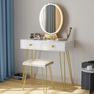 China Lighted mirror and adjustable dressing table stool(other) with 3 colorsdressing table with touch screen dimming mirror and modern wood 2drawers for sale