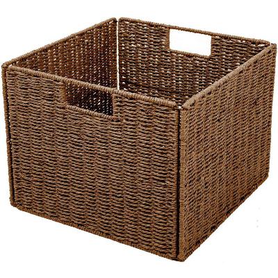 China Sustainable Foldable Storage Basket with Wire Frame by (set of 4), Brown for sale